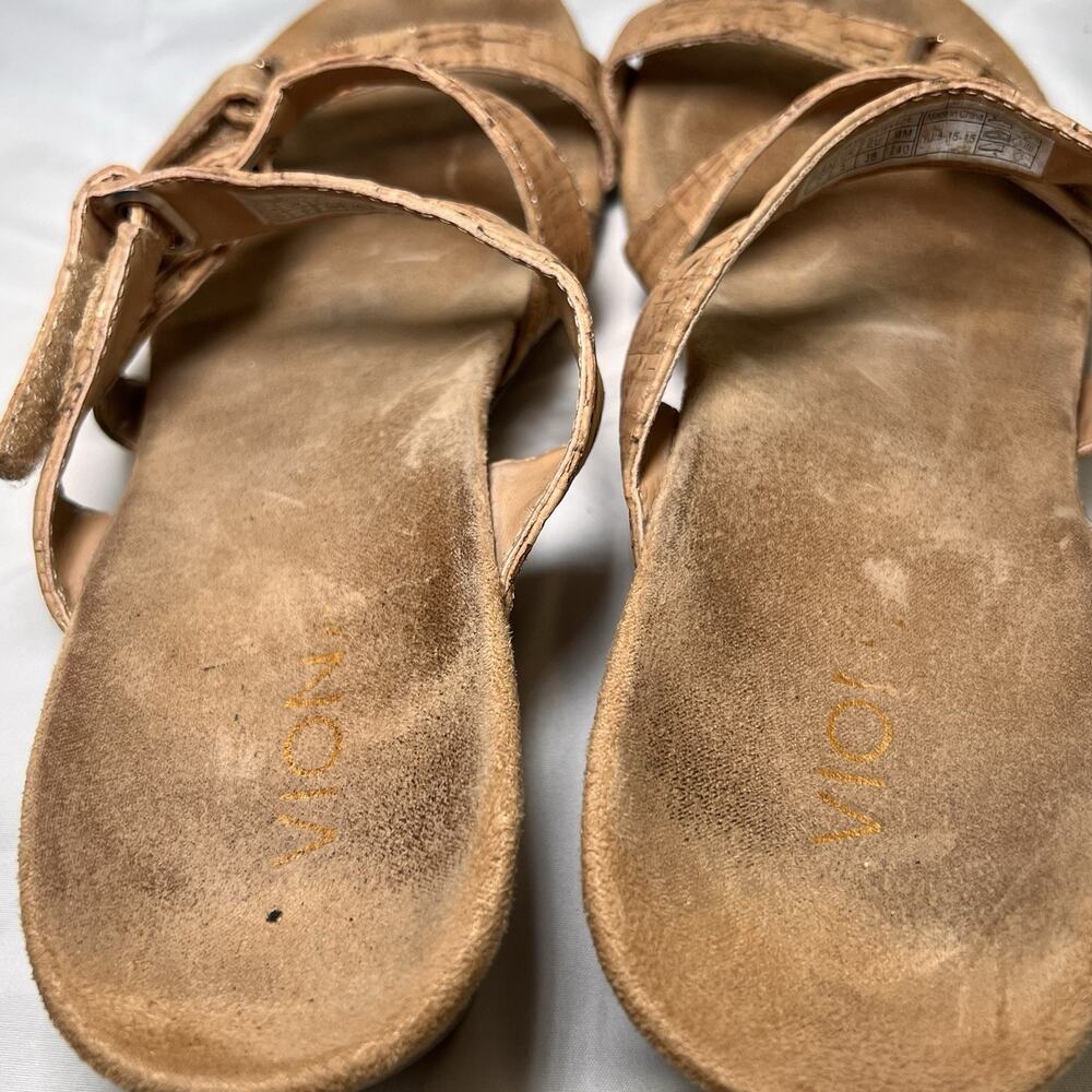 Vionic Dwyn Sandals Size 7 Tan Cork Wedge Orthaheel Adjustable Straps Comfort - Picture 9 of 10